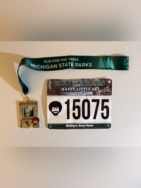 Bob Ross Happy Little 5K Michigan State Parks Medal Bib Run for the Trees